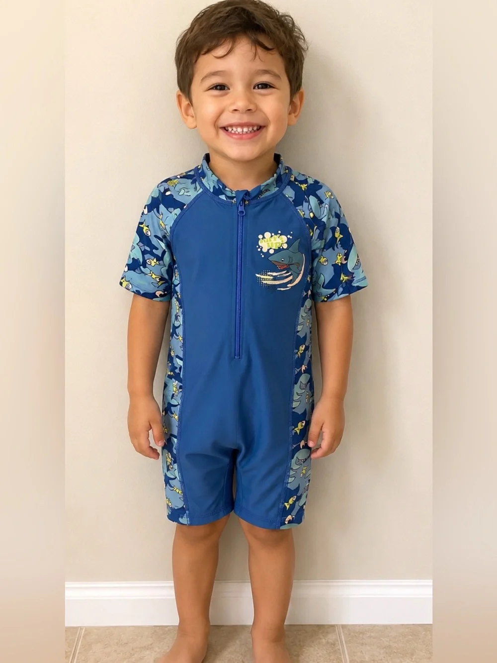 Toddler Shark Print UV Swimsuit 2T – Blue One Piece Swimwear